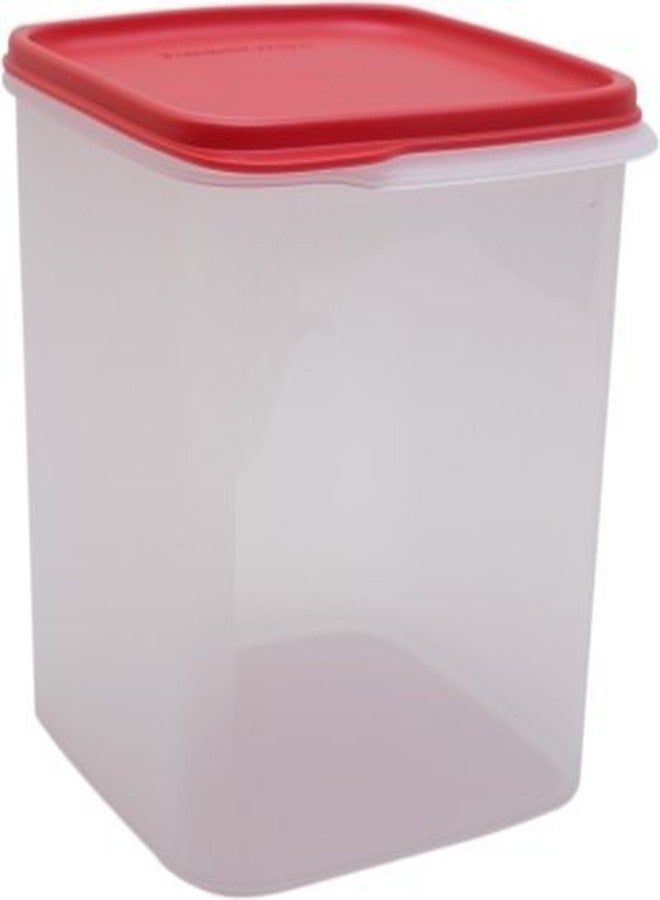 Tupperware Square Smart Saver Container, 3.9 Litres White Transparent Red Lid, Plastic, Blue-Green